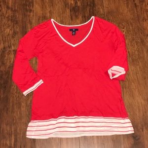 Gap xs red white cotton sheer quarter sleeve top